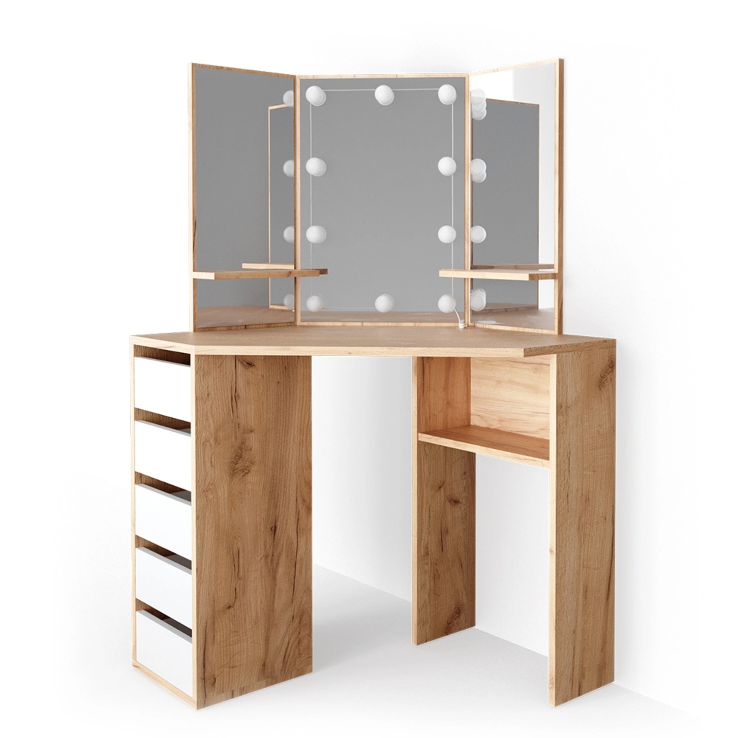 Vicco Eckschminktisch Arielle Goldkraft Eiche 110 cm mit LED Beleuchtung günstig online kaufen