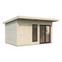 Palmako Holz-Gartenhaus mit Pultdach, unbehandelt, 436x300 cm, 12,4 m² Grundfläche. Gartenhaus mit Tür und Fenster.