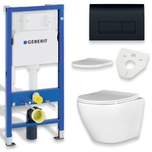Bad Land WC SET Vorwandelement Geberit Duofix + Toilette ROLO Weiß + Platte in Schwarz