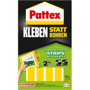 Pattex Klebestrips: 10 ablösbare, doppelseitige Klebestreifen zum Kleben statt Bohren, für Innen & Außen.