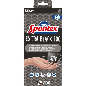 Spontex Einmalhandschuhe Extra Black, 100 Stück, Größe 7, latexfrei, puderfrei, aus Vinyl.