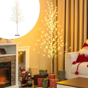 155cm LED Lichterbaum, künstlicher Weihnachtsbaum mit warmweißen Lichtern und silbernen Zweigen. Festliche Deko für innen.