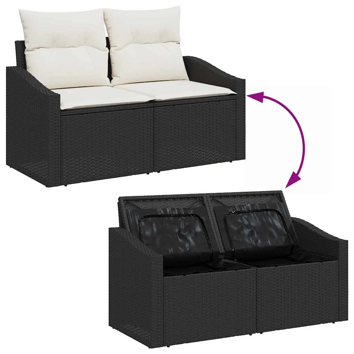 vidaXL Garten-Sofa-Set, 8-teilig, schwarz, Poly Rattan. Gartenmöbel für Terrasse und Garten.