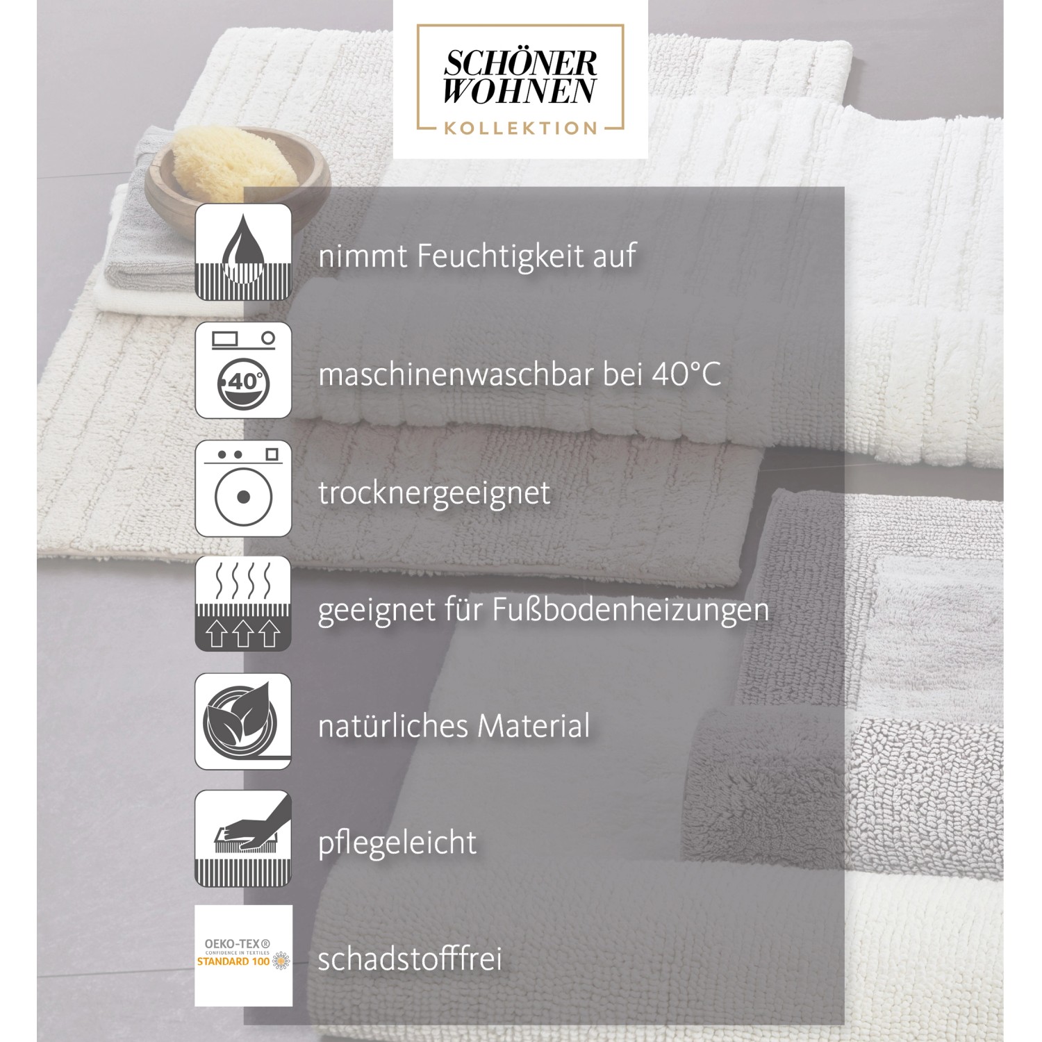 Schöner Wohnen Badmatte Bahamas, 40x60 cm, Creme, Uni. Weicher Badteppich für Badezimmer.