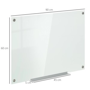Weißes Vinsetto Whiteboard aus Glas mit Stiftehalter, inkl. 4 Stiften, 6 Magneten und 1 Schwamm.