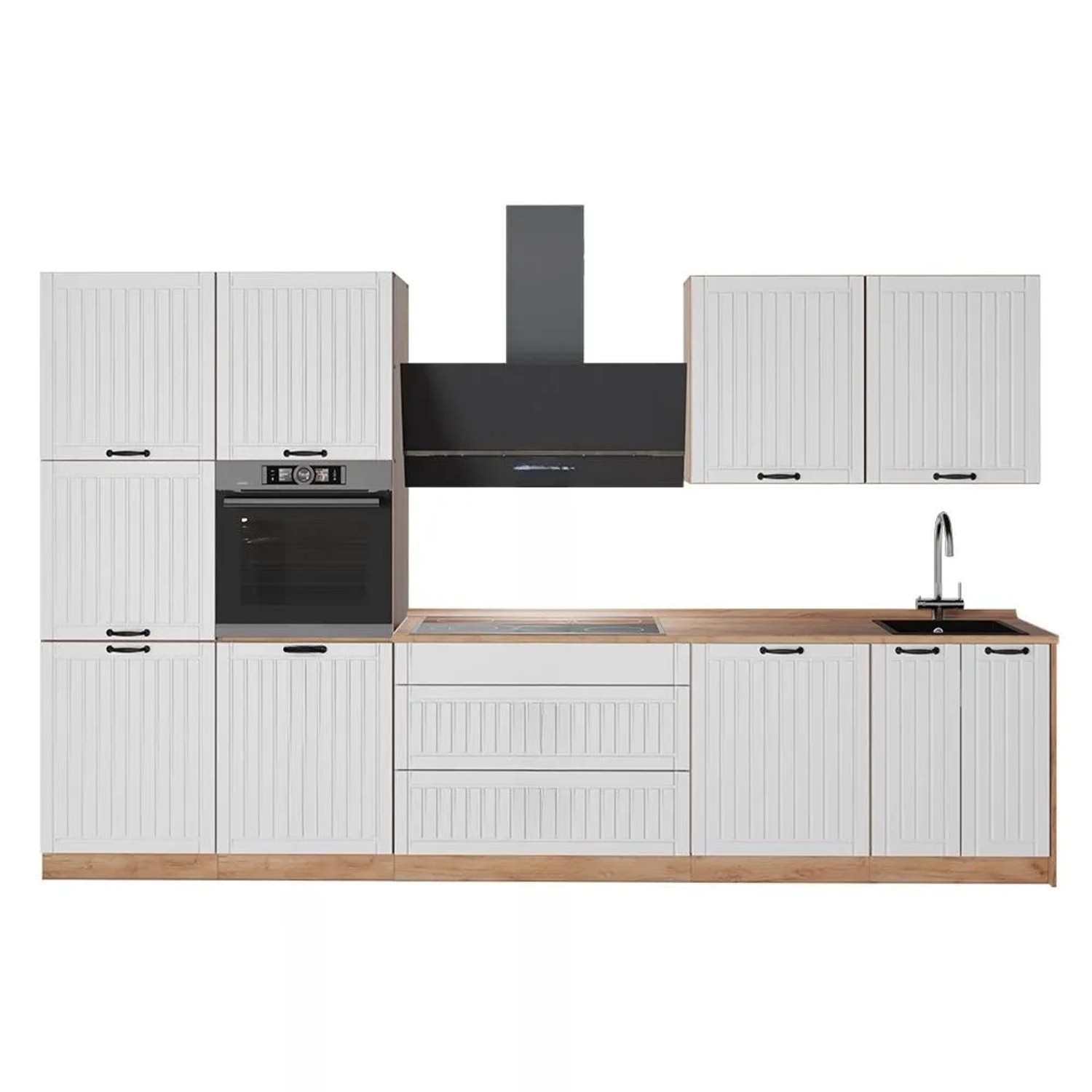 Vicco Küchenzeile Fame-Line Weiß Landhaus/Goldkraft Eiche 340 x 207 AP Eiche Art Nr 64613
