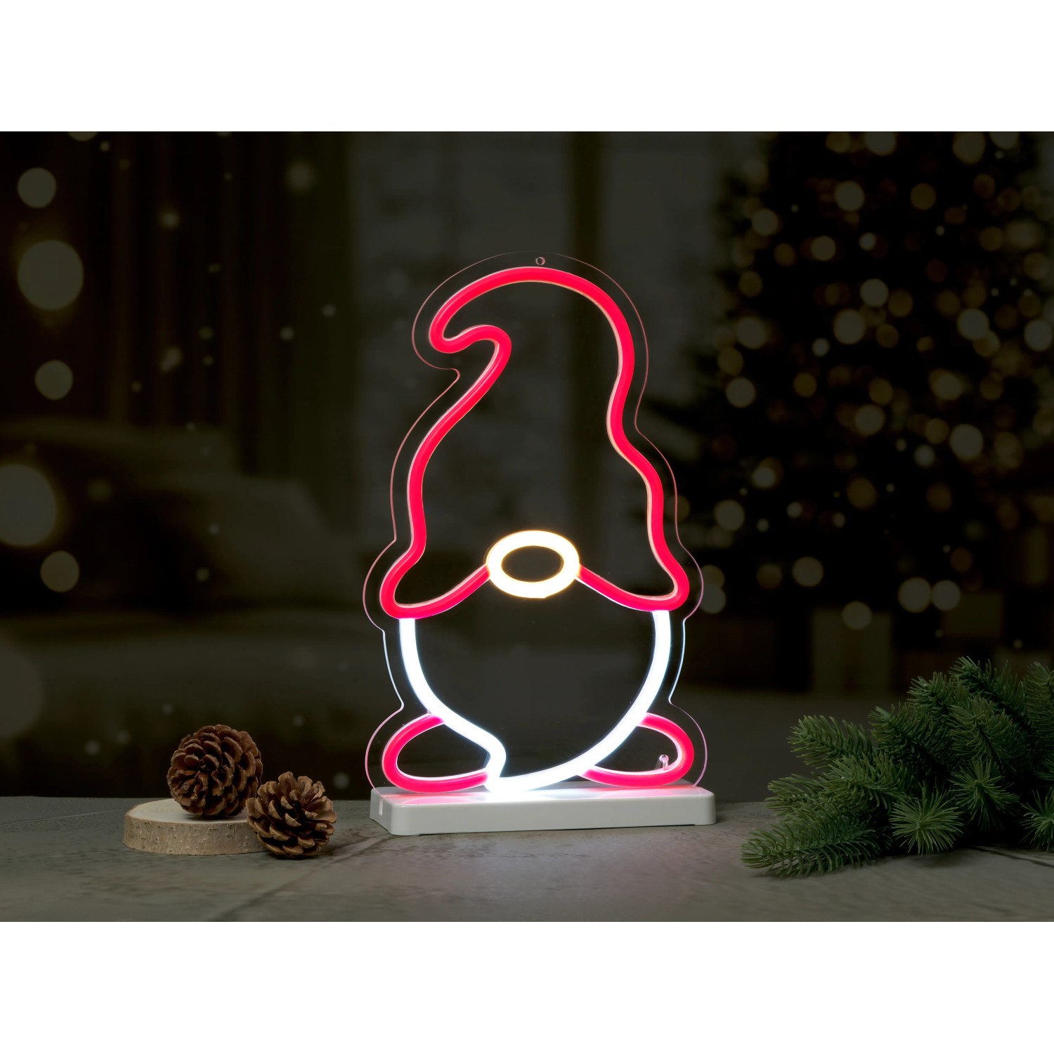 LED-Neonlicht Wichtel, 21x33cm, Multicolor, 180 LEDs, Weihnachtsdeko für Innen.