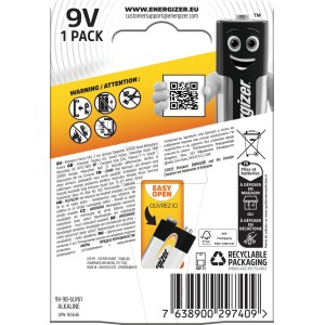 Energizer Alkaline Power 9V Batterie, 1er-Pack. Zuverlässige 9V-Blockbatterie für den täglichen Gebrauch.