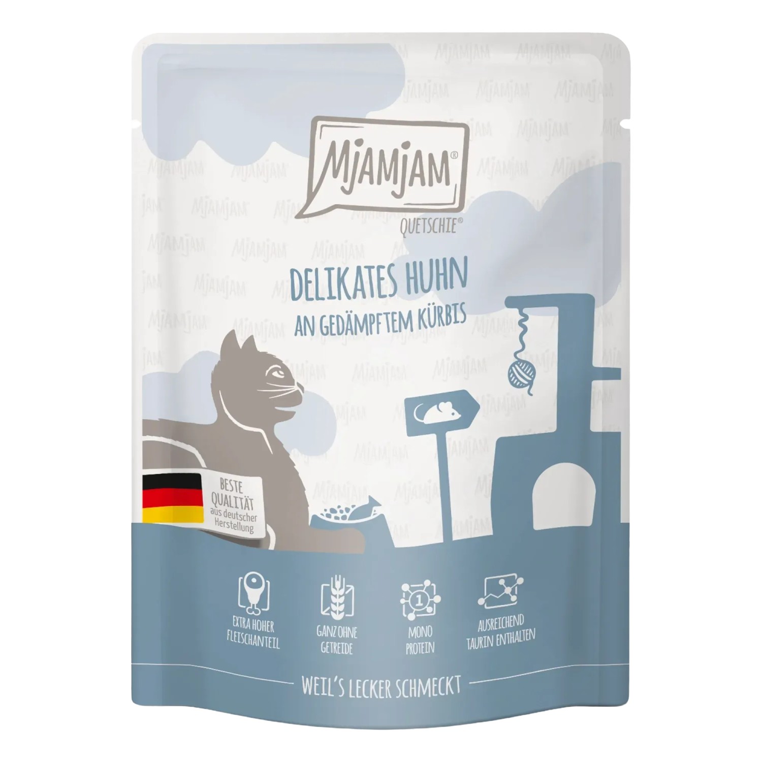 Mjamjam Katzen-Nassfutter Quetschie Delikates Huhn an Gedämpftem Kürbis 300 g