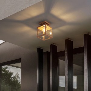 QAZQA Industrielle Deckenleuchte für Außenbereich Holz mit Klarglas Rotterdam