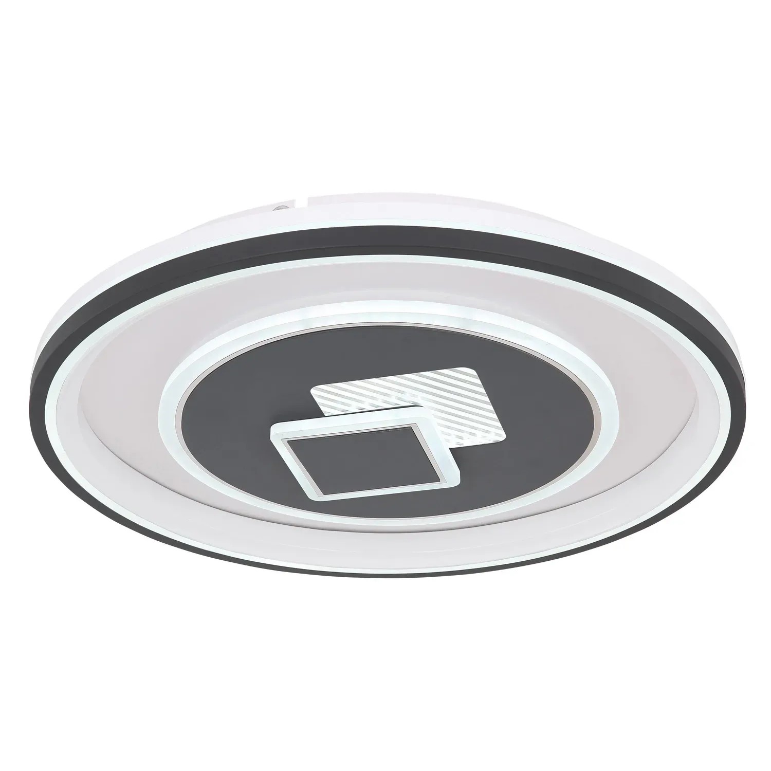 Moderne LED-Deckenleuchte Sundi in Weiß/Graphit, dimmbar und mit Nachtlichtfunktion, Ø 50 cm.