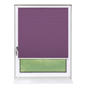 Lila Deco-Raum Plissee Basic 70x210cm am Fenster, blickdicht und ohne Bohren montiert.