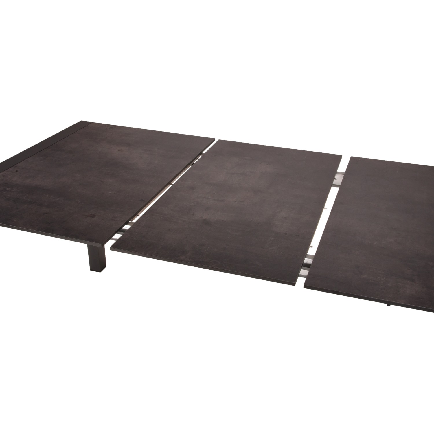 Ausgezogener, anthrazitfarbener Gartentisch des Gartenmöbel-Sets Sophia, 9-teilig.