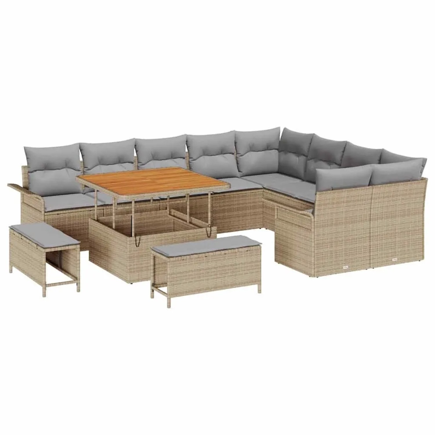 vidaXL Garten-Sofa-Set mit Kissen 12-Tlg Beige und Hellgrau 3364117