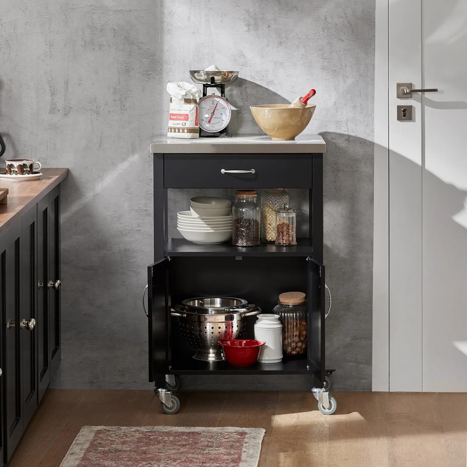 SoBuy Servierwagen FKW22-SCH mit Edelstahl Arbeitsplatte Holz 60 x 92 x 45 cm kaufen bei OBI