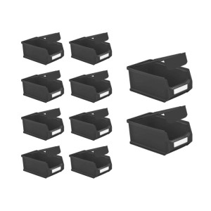 Sparset: 10 leitfähige, schwarze Sichtlagerboxen mit Abdeckung, 0,8 Liter, ESD-fähig.
