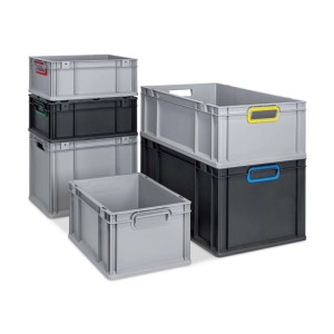 PROREGAL SparSet: 10 Euroboxen Nextgen, 11 Liter, schwarz/grau, mit Griffen, stapelbar. Aufbewahrungsboxen für Lager & Transport.