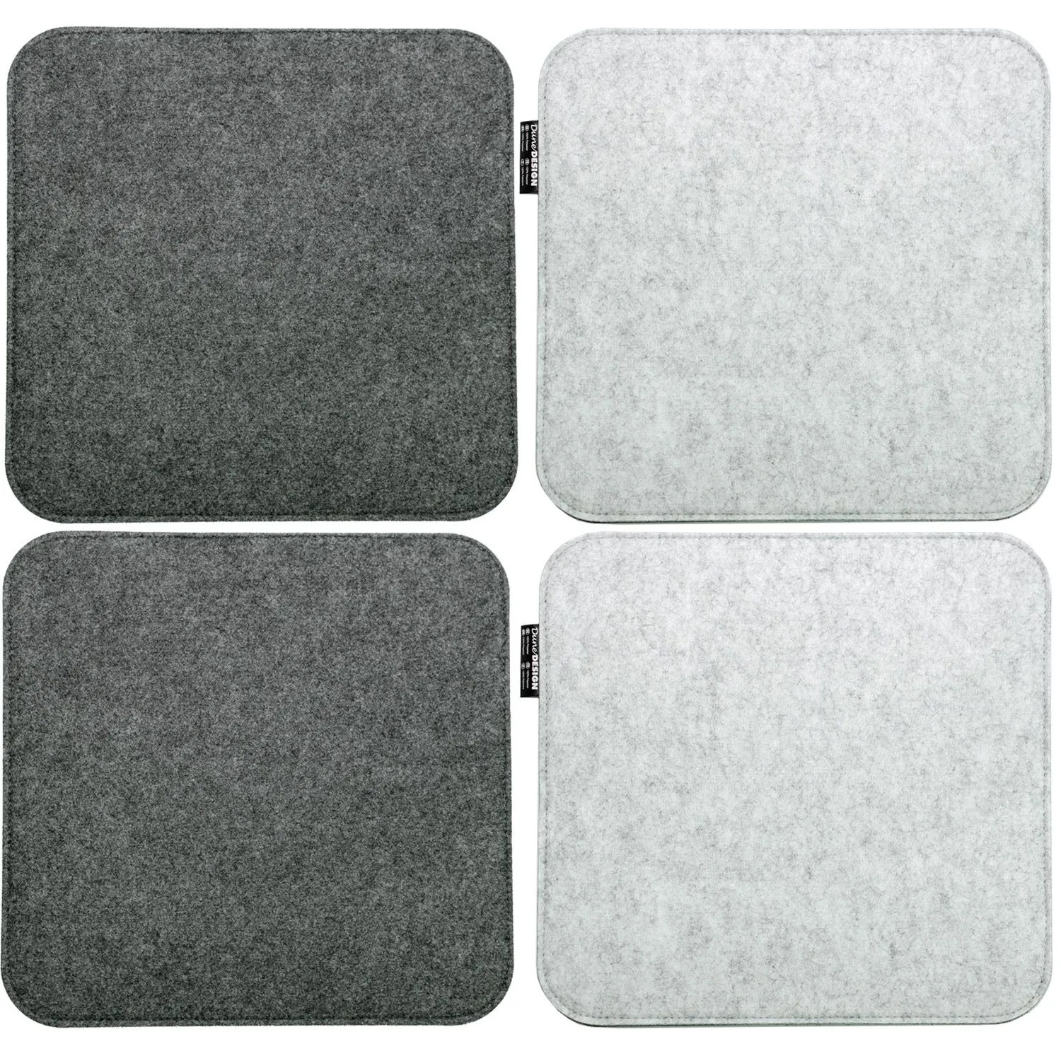 DuneDesign 4 Eckige Sitzkissen aus Filz 35 x 35 cm in Grau und Hellgrau