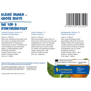 Kiepenkerl Top 3 Gemüsesamen Set: Cocktail-Tomate, Gurke und Paprika für den Naschgarten.