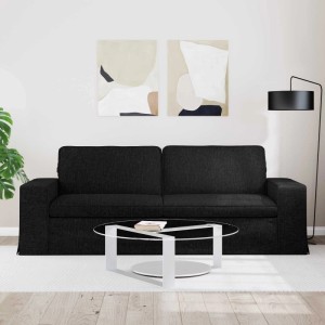 Schwarzes vidaXL Sofa (222 cm) aus Stoff im Wohnzimmer mit Tisch und Dekoration.