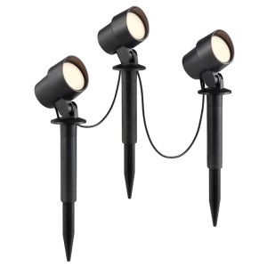 3er-Set Brilliant Kamara LED-Außenspießleuchten, schwarz, für Garten & Wege. Warmweißes Licht.