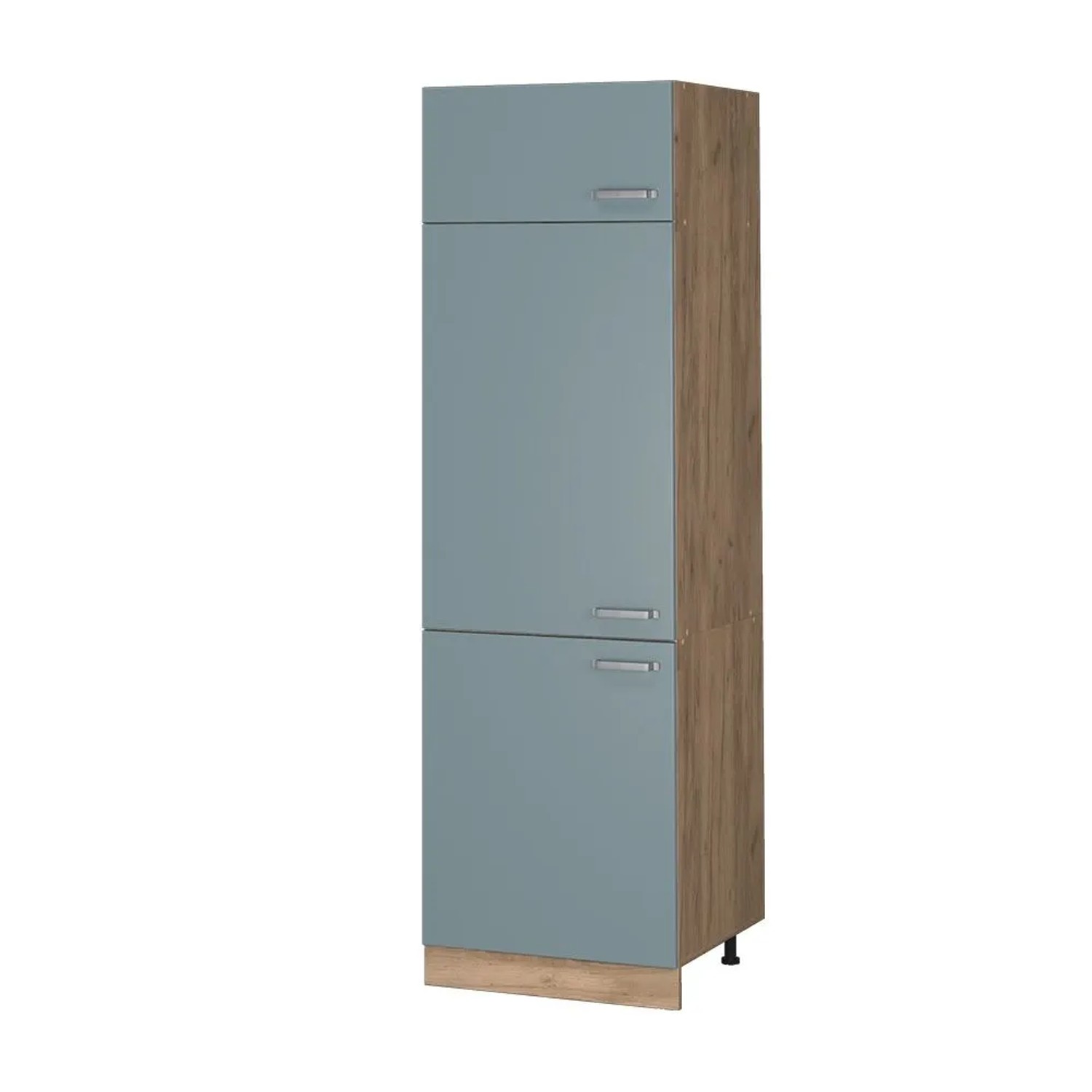 Vicco Kühlumbauschrank R-Line Hochschrank für die Küche Blau-Grau Goldkraft Eiche 60 cm