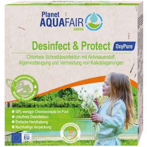 Planet Aquafair Desinfect & Protect Oxypure für chlorfreie Pool Desinfektion und Algenvorbeugung.