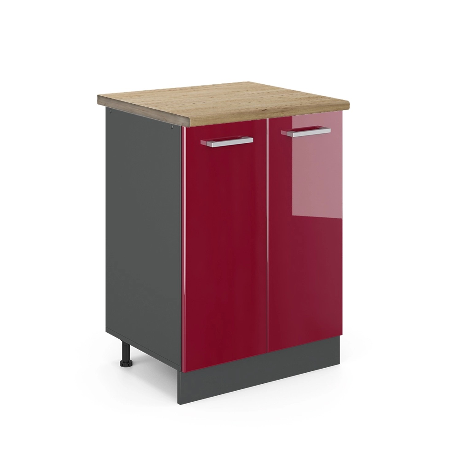 Vicco Küchenunterschrank R-Line Bordeaux Hochglanz/Anthrazit 60 cm AP Eiche