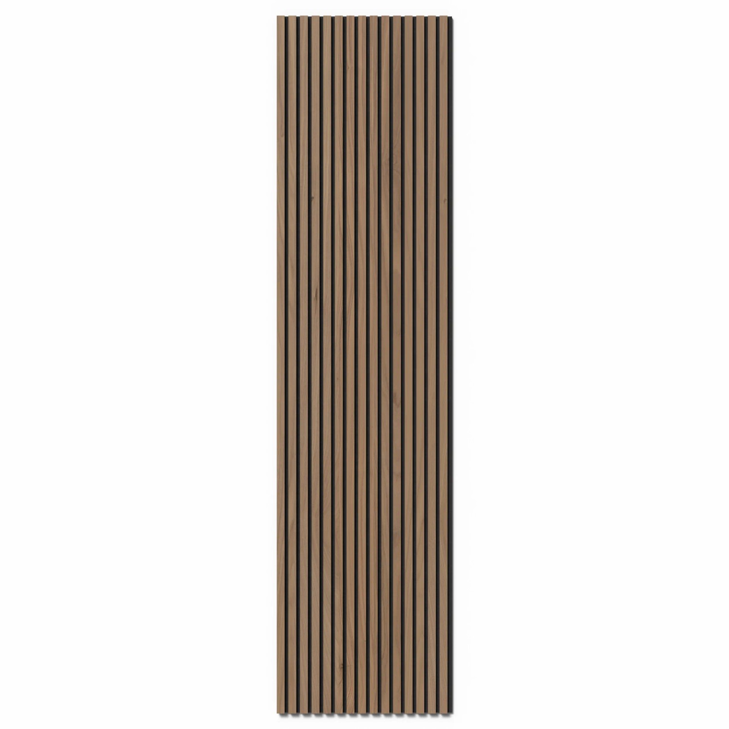 Akustikpaneel Walnuss, MDF mit schwarzem Filz, 60x270cm, zur Wand- und Deckenverkleidung.