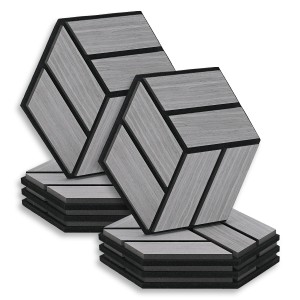 Homestyle4u Akustikpaneele, 8 graue Hexagon Wandpaneele aus Holz, Schallschutz für Wände.