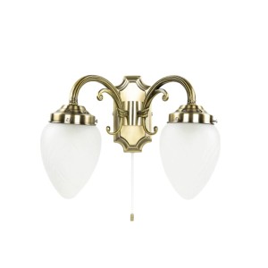 EASYLIGHT Wandlampe in Bronze, 2-flammig mit Opalglas-Schirmen und Zugschalter.