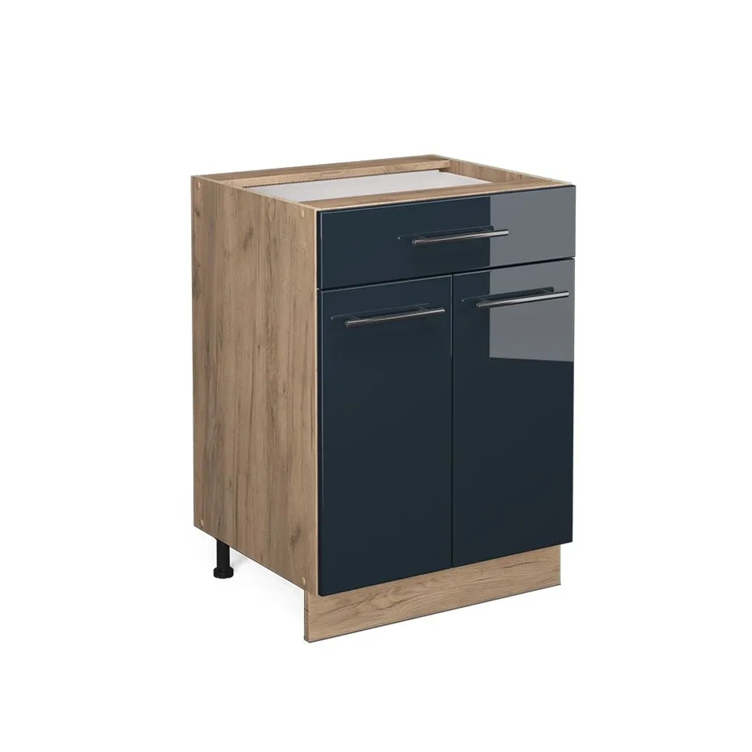 Vicco Küchenunterschrank Fame-Line DunkelBlau Hochglanz Goldkraft Eiche 60 cm mit Schublade ohne Arbeitsplatte