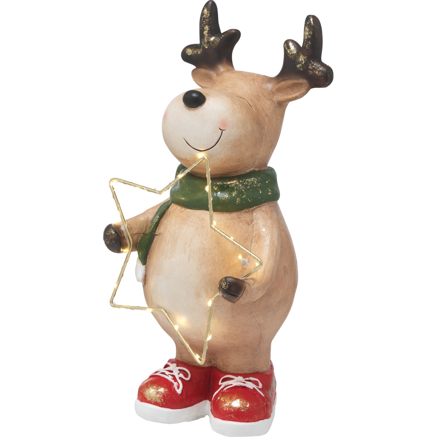 Beleuchtetes Rentier, 46 cm, mit Stern, als Weihnachtsdekoration für den Innenbereich.