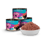 Lucky Lou Katzen-Nassfutter Adult Geflügel & Ente mit Kürbis, 200g Dosen und Schale mit Futter.