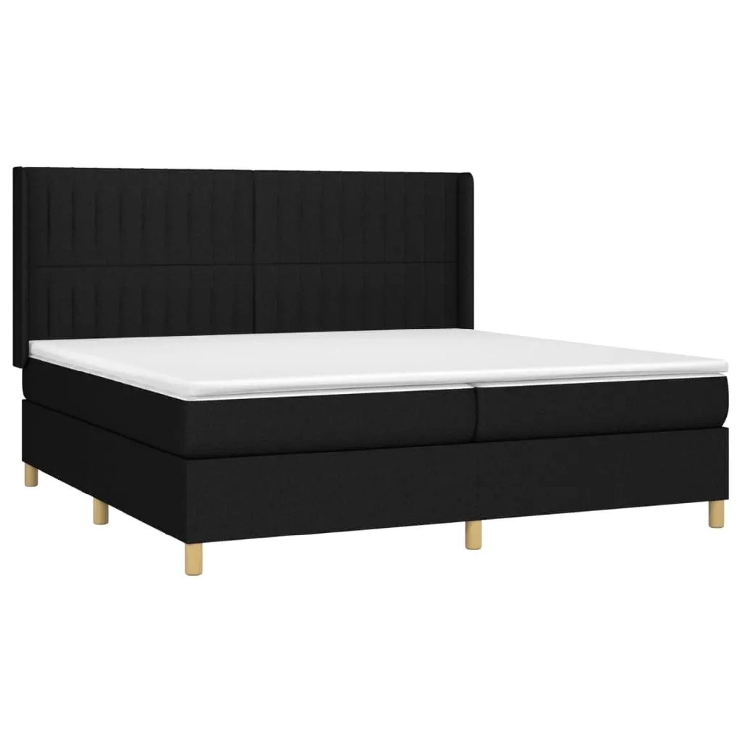 Schwarzes vidaXL Boxspringbett 200x200 cm mit Matratze und Stoffbezug.