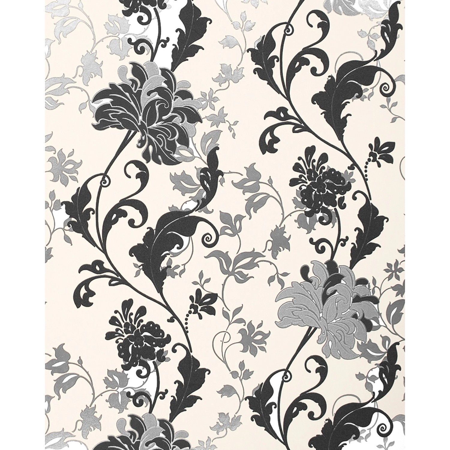 EDEM 833-20 edles florales Muster Blumen Tapete Schwarz Weiß Silber 10,05 m günstig online kaufen