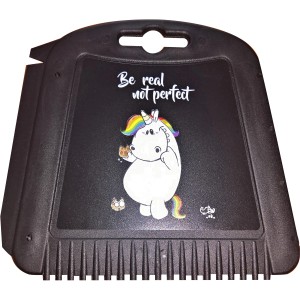 OkCars Eiskratzer mit Pummeleinhorn Motiv "Be Real Not Perfect" für frostfreie Scheiben.