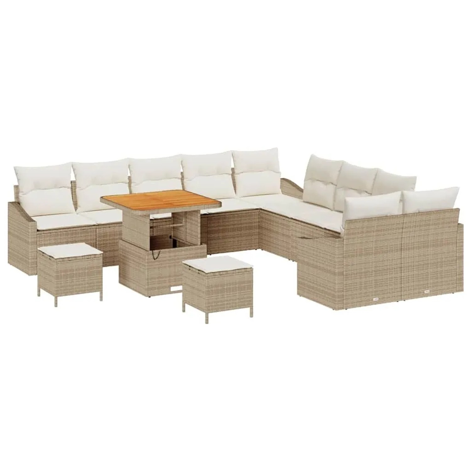 vidaXL Gartensofa-Set mit Kissen mit Speicher 13 Stk Beige Poly Rattan 3364661