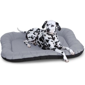 Graues Knuffelwuff Hundebett Lucky XXL mit Dalmatiner. Wasserfestes Outdoor Hundekörbchen.