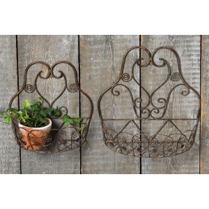 Brauner Pflanztopfhänger Wand-Korb aus Eisen, ideal für Gartendeko und Pflanzen.