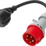 5-poliger CEE Stecker auf Schutzkontaktkupplung (16A, rot) mit Kabel für Stromanschluss.