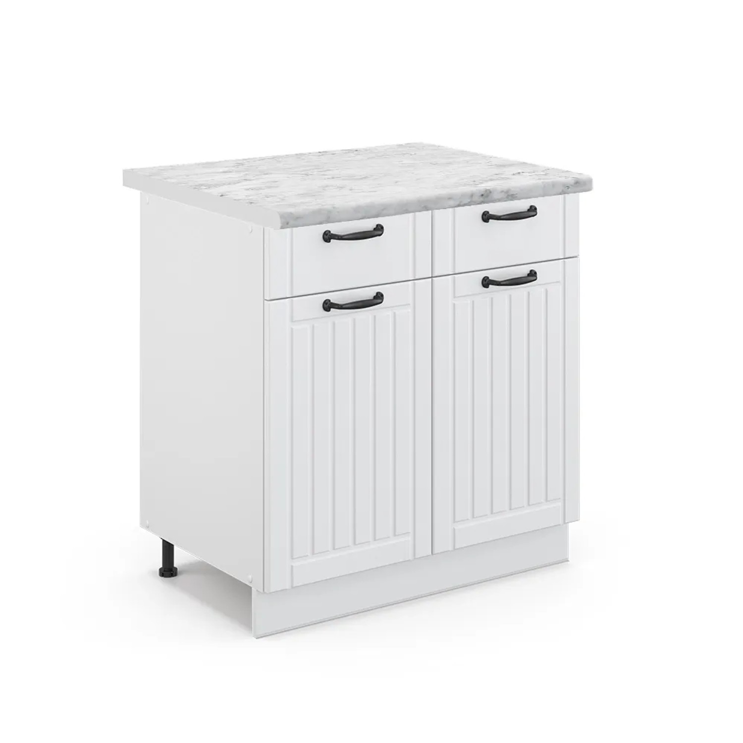 Vicco Küchenunterschrank Fame-Line Weiß Landhaus/Weiß 80 cm AP Marmor