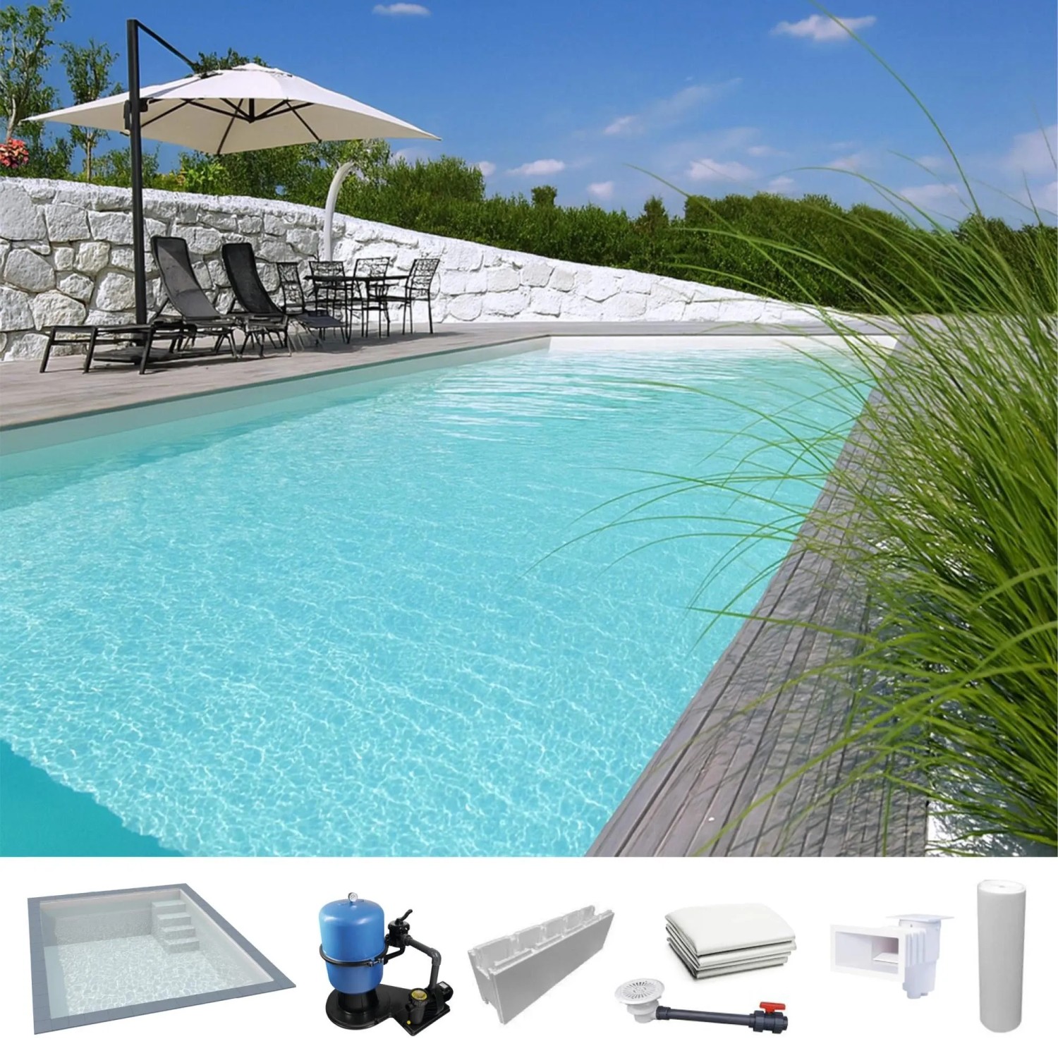 KWAD Styropor Pool Easy mit Gerader Treppe Rechts 6 x 3 x 1,5 m Weiß