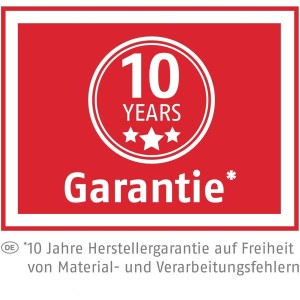 Abus Fenster-Zusatzsicherung: 10 Jahre Garantie auf Material- und Verarbeitungsfehler.