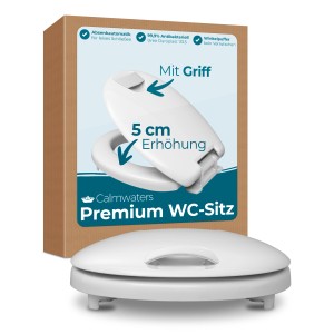 Calmwaters WC-Sitz mit Griff und 5cm Erhöhung, Absenkautomatik, antibakteriell, aus Duroplast.