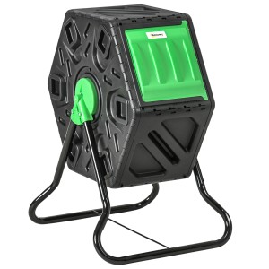 Outsunny Komposter, drehbar, 65L, schwarz/grün, mit Stahlbasis für schnelle Kompostierung.