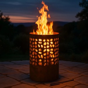 Relaxdays Feuertonne Cortenstahl Rostbraun mit Funkenschutzgitter 60 cm x 37 cm