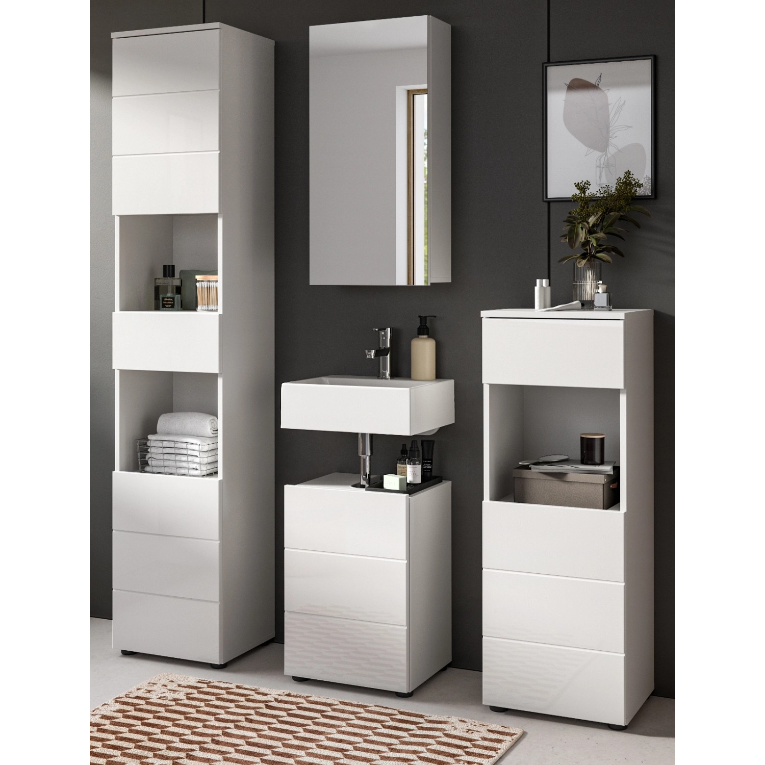 Inn.Furn Badmöbel Set 4-teilig in Weiß Hochglanz 144 x 190 cm Larik günstig online kaufen