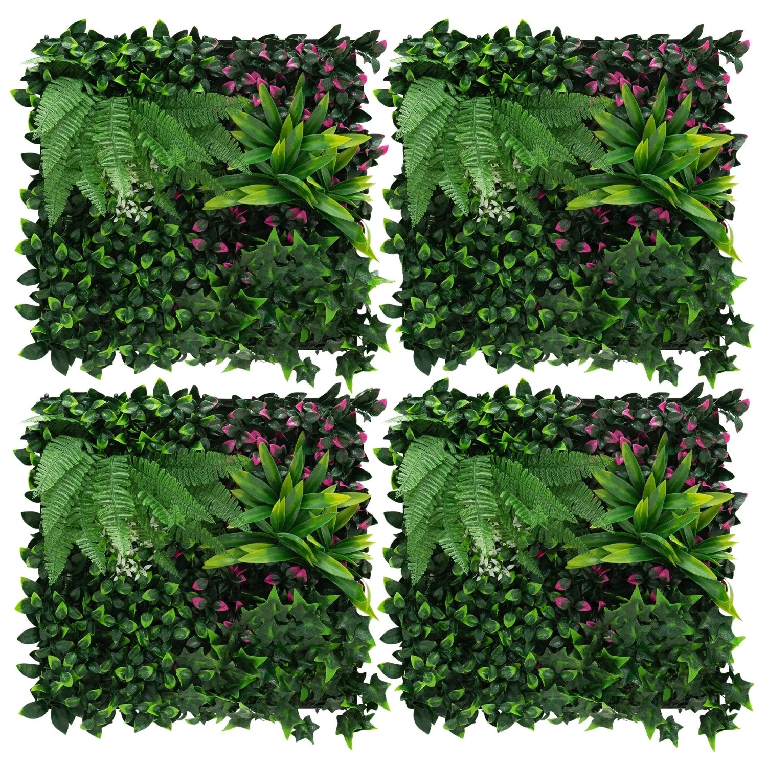 ECD Germany Künstliche Pflanzenwand Indoor Outdoor Kunstpflanzen Wand 4er Set 50x50 cm Grün Jungle Fern