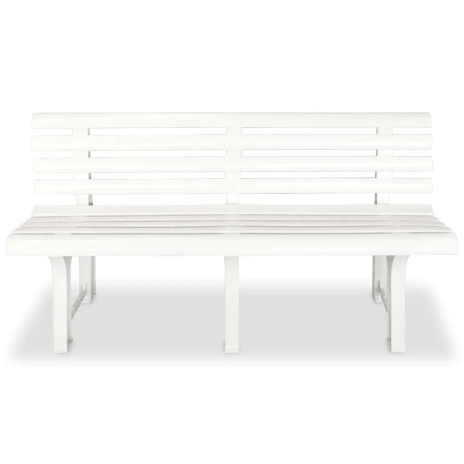 Weiße DELUKE Gartenbank KATO aus Kunststoff, wetterfeste 3-Sitzer Bank für Terrasse und Garten.